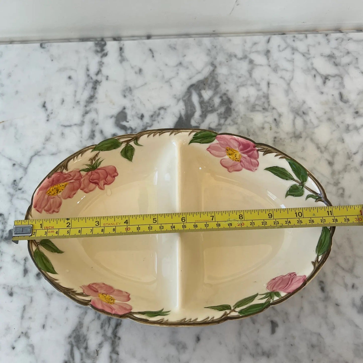 Franciscan Earthenware Pink & Green Floral, Oval Sectioned Serving Bowl - Oven Safe and Stamped