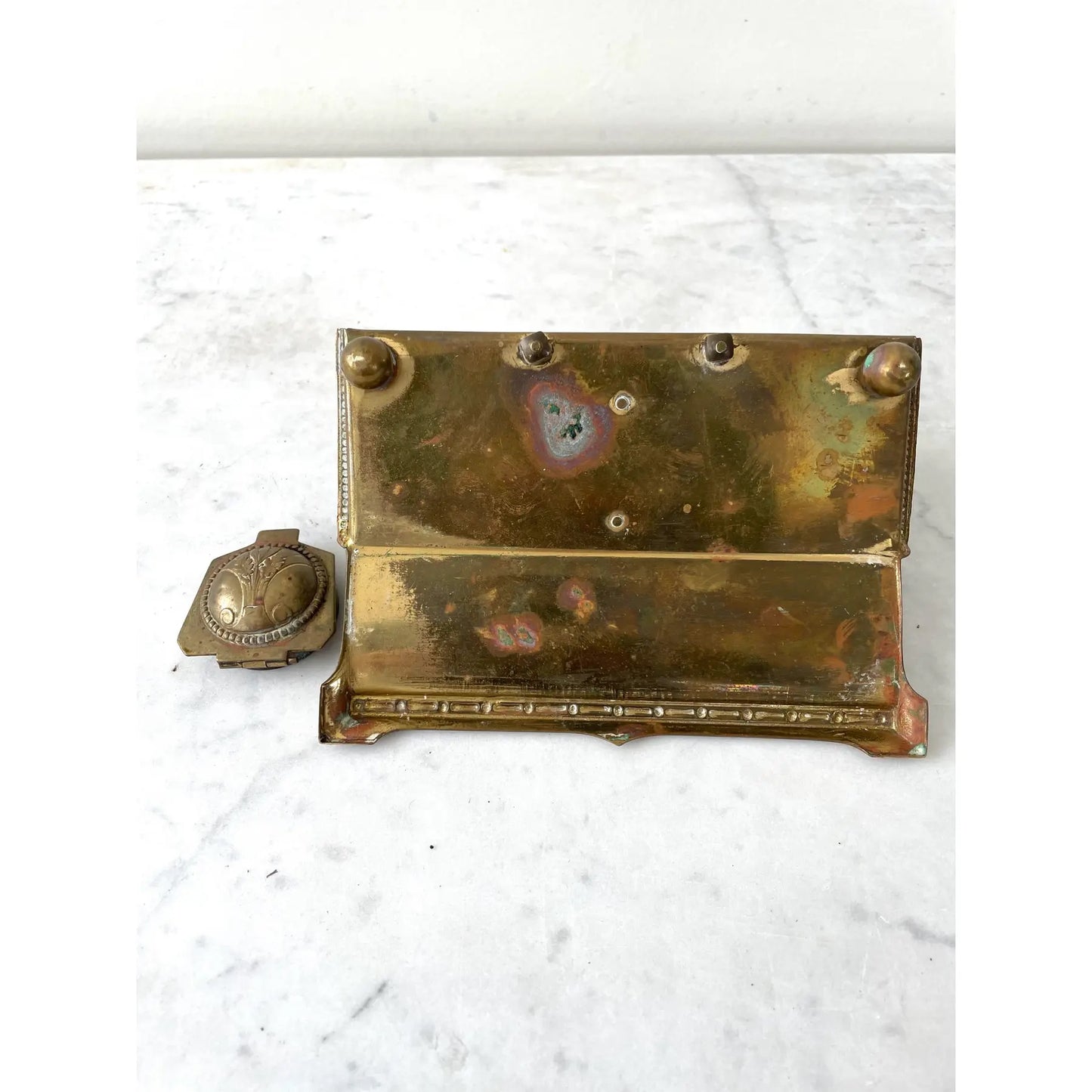 Art Nouveau Crystal and Brass Inkwell