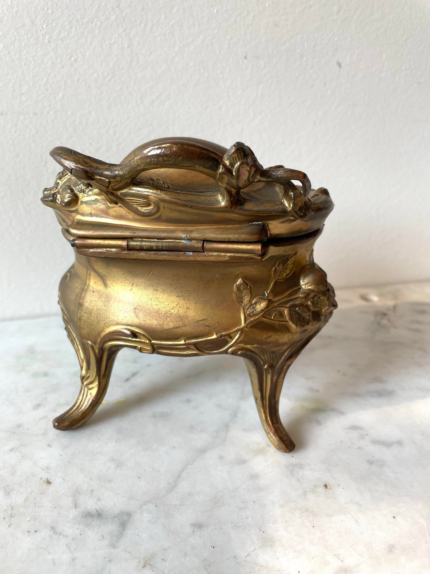 Art Nouveau Cast Metal Jewelry / Trinket Box