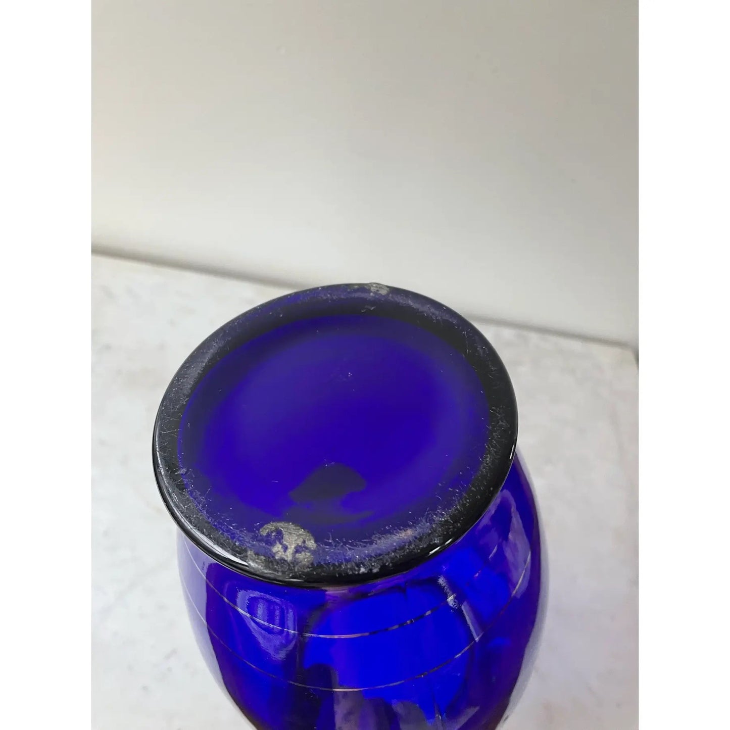 Antique Cobalt Blue Glass and Silver Urn Vase