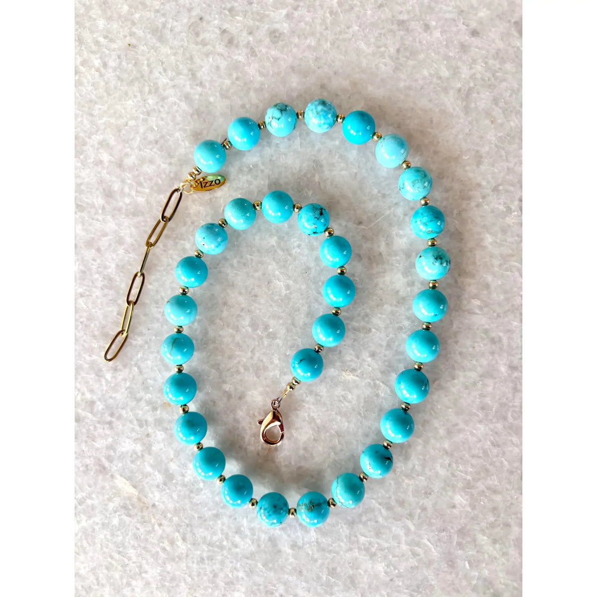 Turquoise Beaded Necklace With Gold Tone Spacers and Clasp - Designed by Matthew Izzo