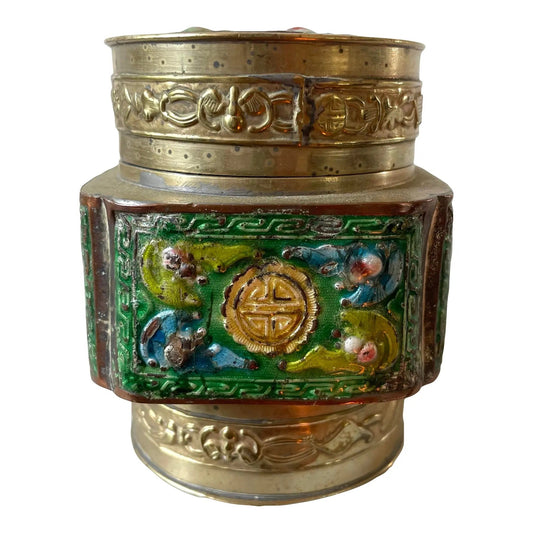 Antique Chinese Brass and Enamel Tea Box