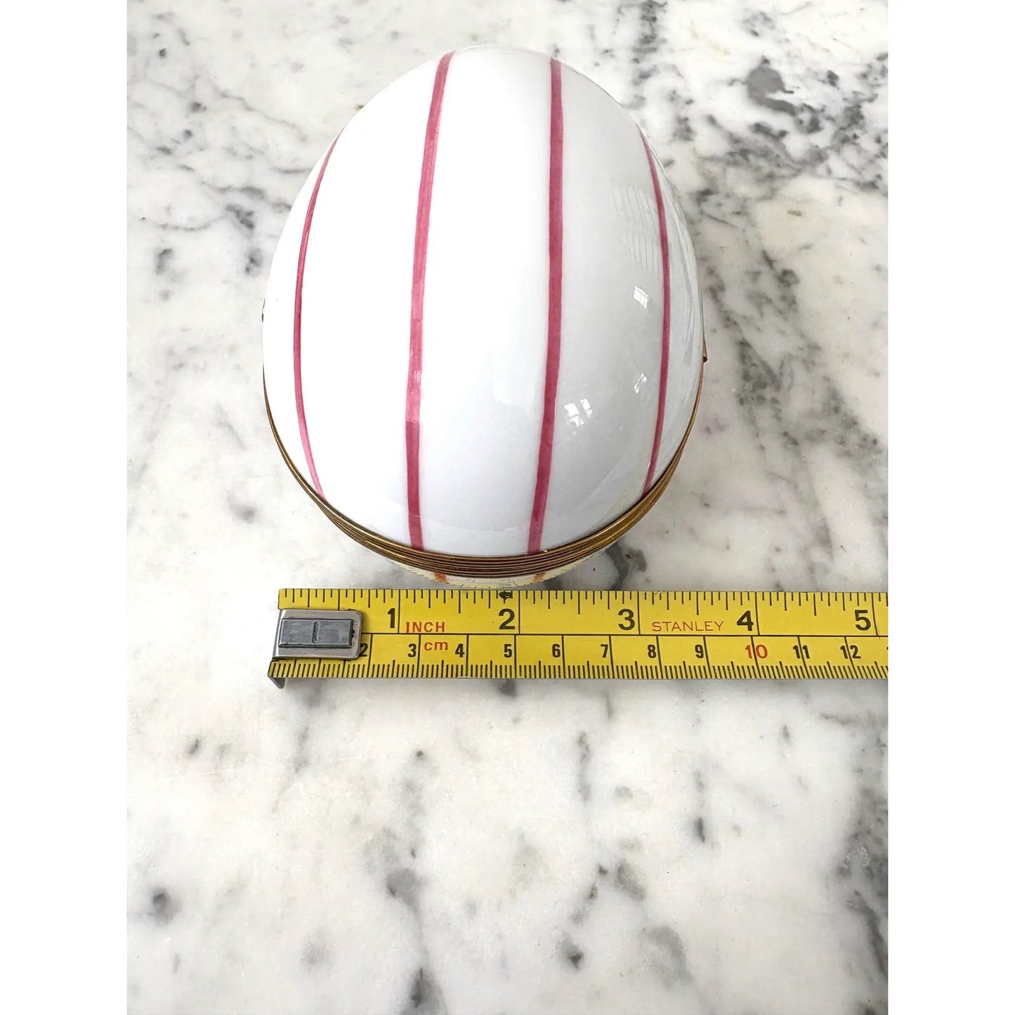 Limoges France Hand-painted Porcelain Egg Box With Brass Closure