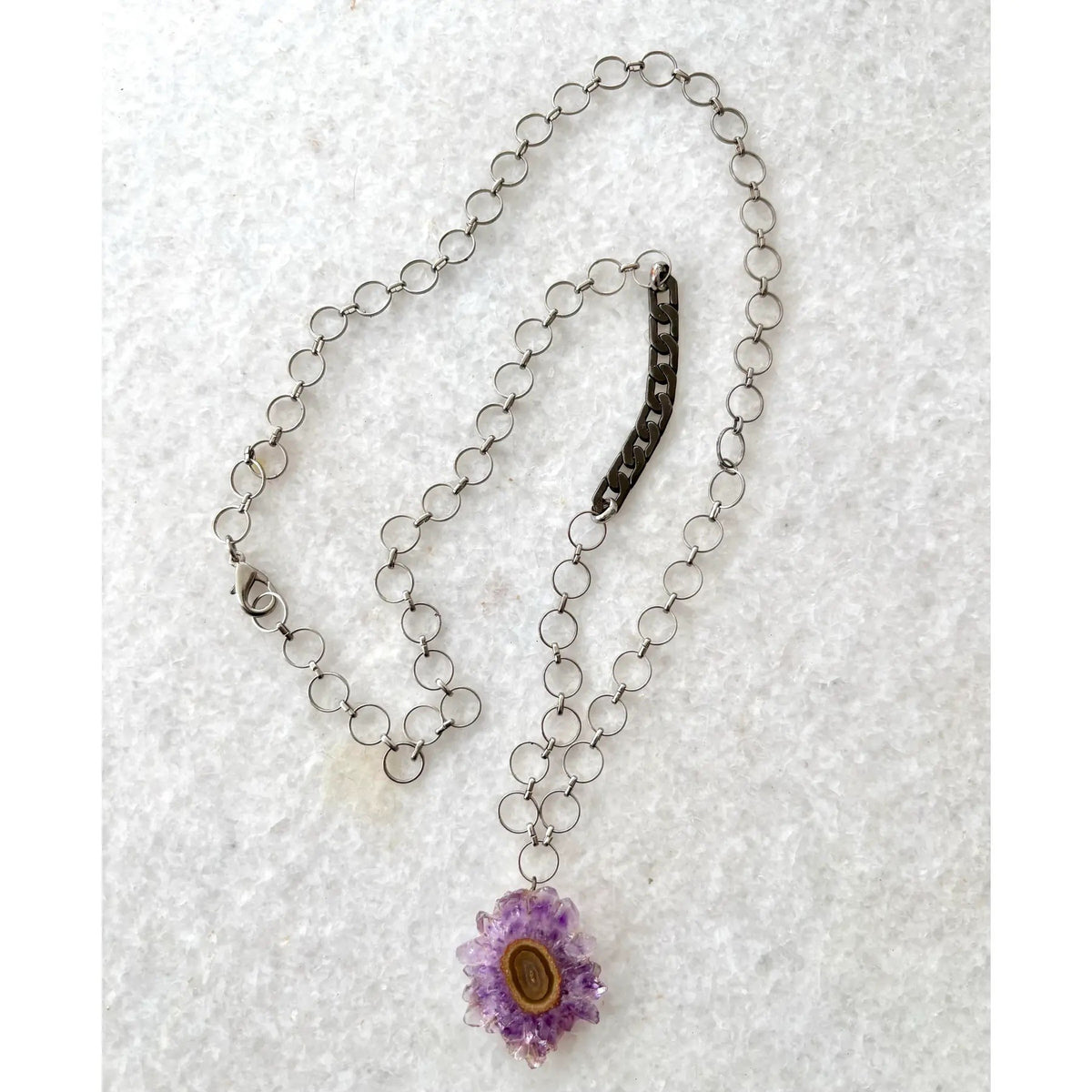 Vintage Silver Chain Necklace With Amethyst Pendant