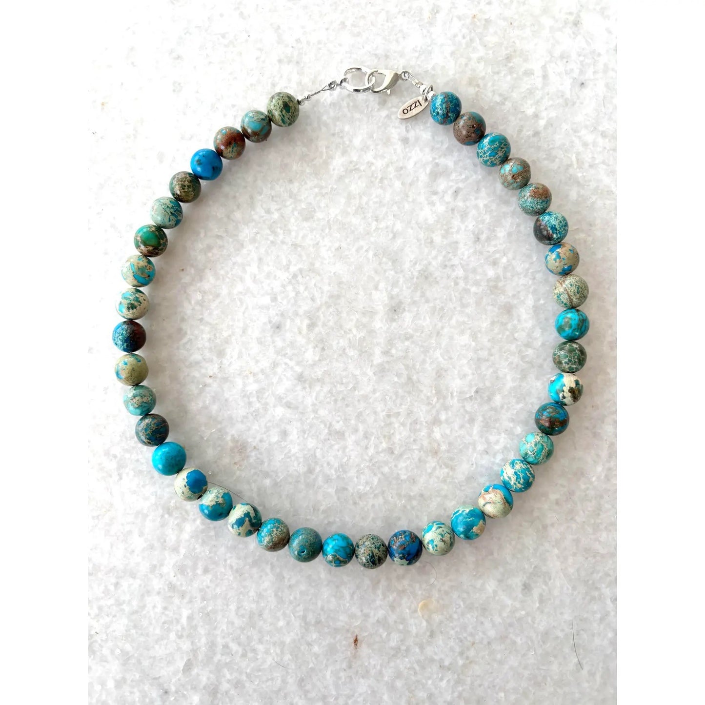 Ocean Jasper Beaded Necklace With Silver Plated Clasp by Matthew Izzo