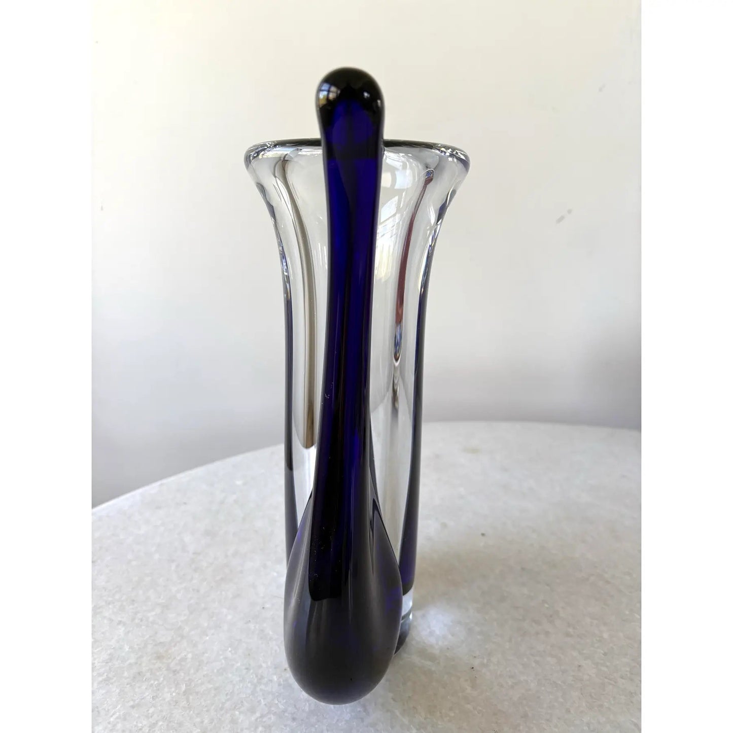 Jaroslav Svoboda Karlov Art Glass Vase Clear and Blue, Signed