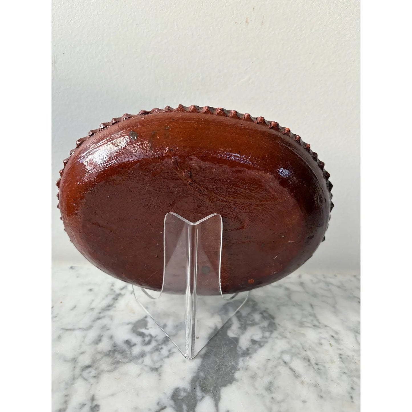 1930s Patamban Michoacan, Mexico Green Glaze Redware Pottery Platter. Handpainted Swan Oval Design