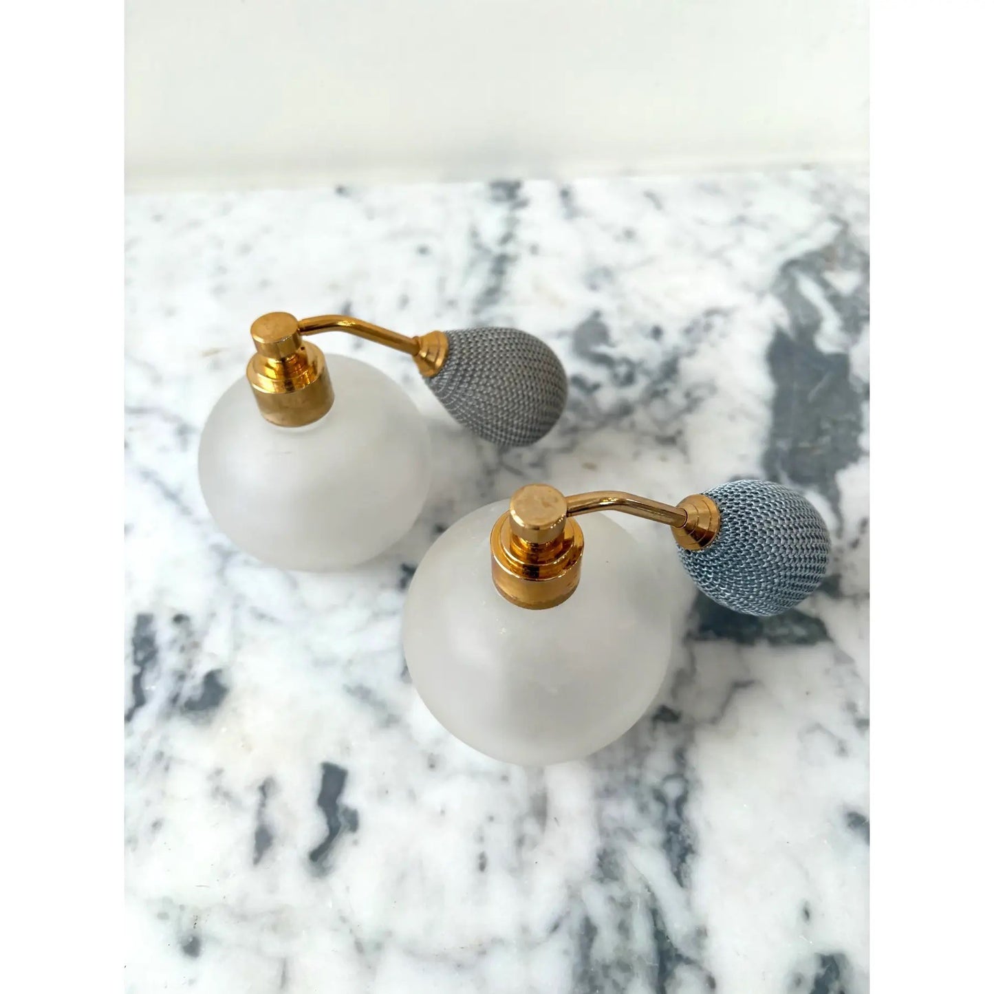 Walter Sperger Frosted Glass, Brass and Atomizer Perfume Bottle Set (2 Pieces)