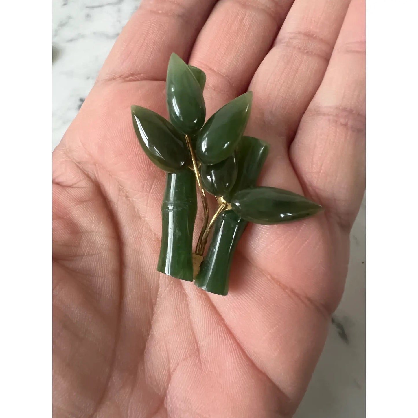 Hand Carved Jade Bamboo Brooch