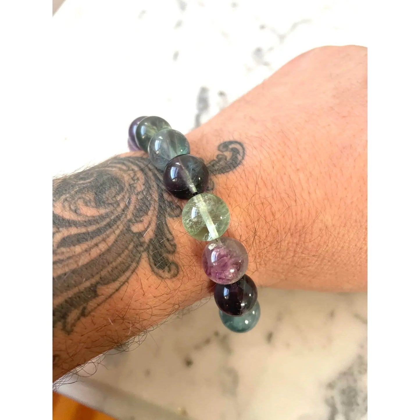 Multi Color Fluorite Beaded Bracelet With Gold Tone Hook Clasp - Designed by Matthew Izzo