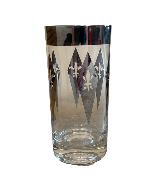 1960s Groovy Silver Rim Diamond Highball Cocktail Glass, Sold Individually