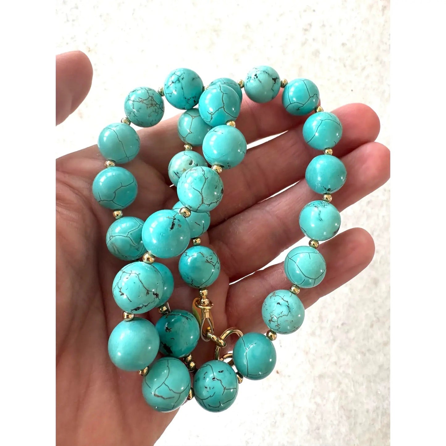 Turquoise Beaded Necklace With Gold Tone, Clasp, and Spacers Designed by Matthew Izzo 18”