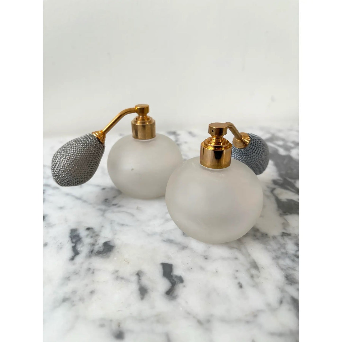 Walter Sperger Frosted Glass, Brass and Atomizer Perfume Bottle Set (2 Pieces)