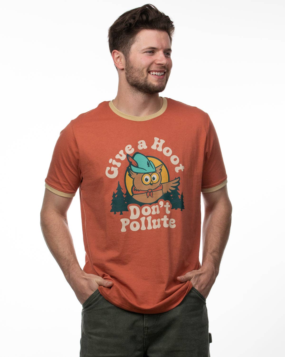 Landmark Project - Give A Hoot Ringer Tee: Spice/Fossil