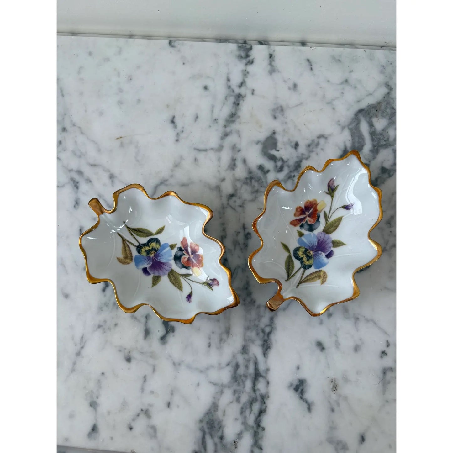 Limoges France Hand-painted Porcelain Accent Trays. Set of 2