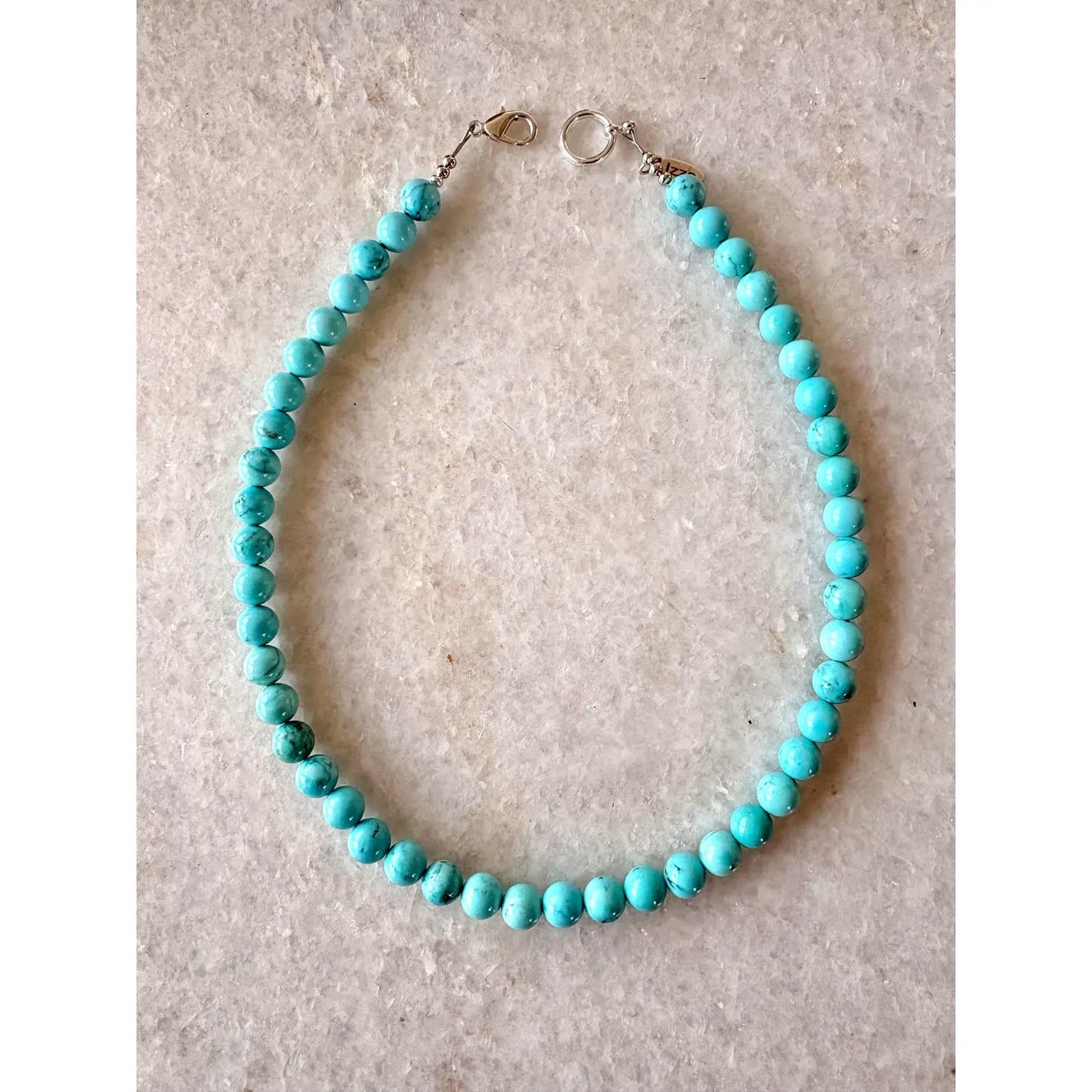 Turquoise Beaded Necklace With Silver Clasp 4mm Beads 17” Long