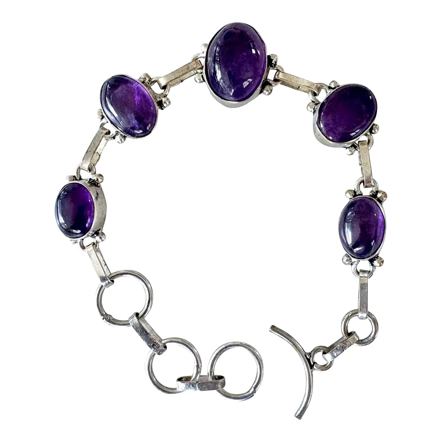 Pulsera de eslabones de plata de ley y amatista