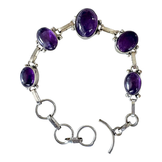 Pulsera de eslabones de plata de ley y amatista