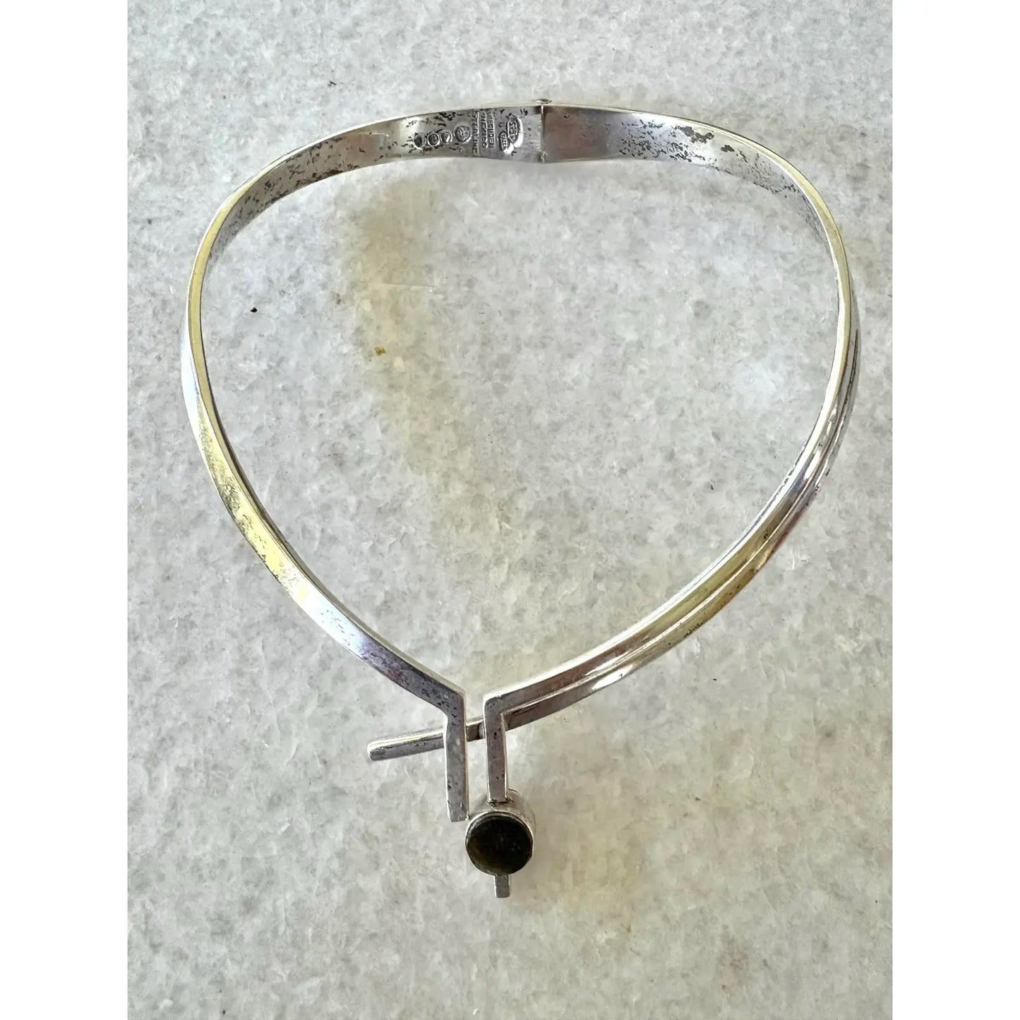 Vintage Mid-Century Antonio Pineda Sigi Taxco Sterling Silver, Tiger's Eye, and Onyx Sculputural Necklace With Artist Markings