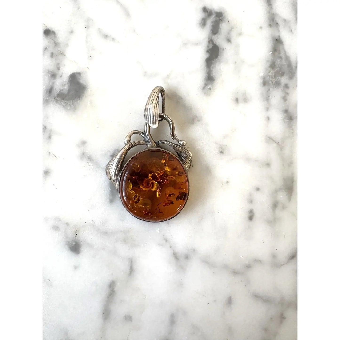 Vintage Sterling Silver and Amber Pendant Charm