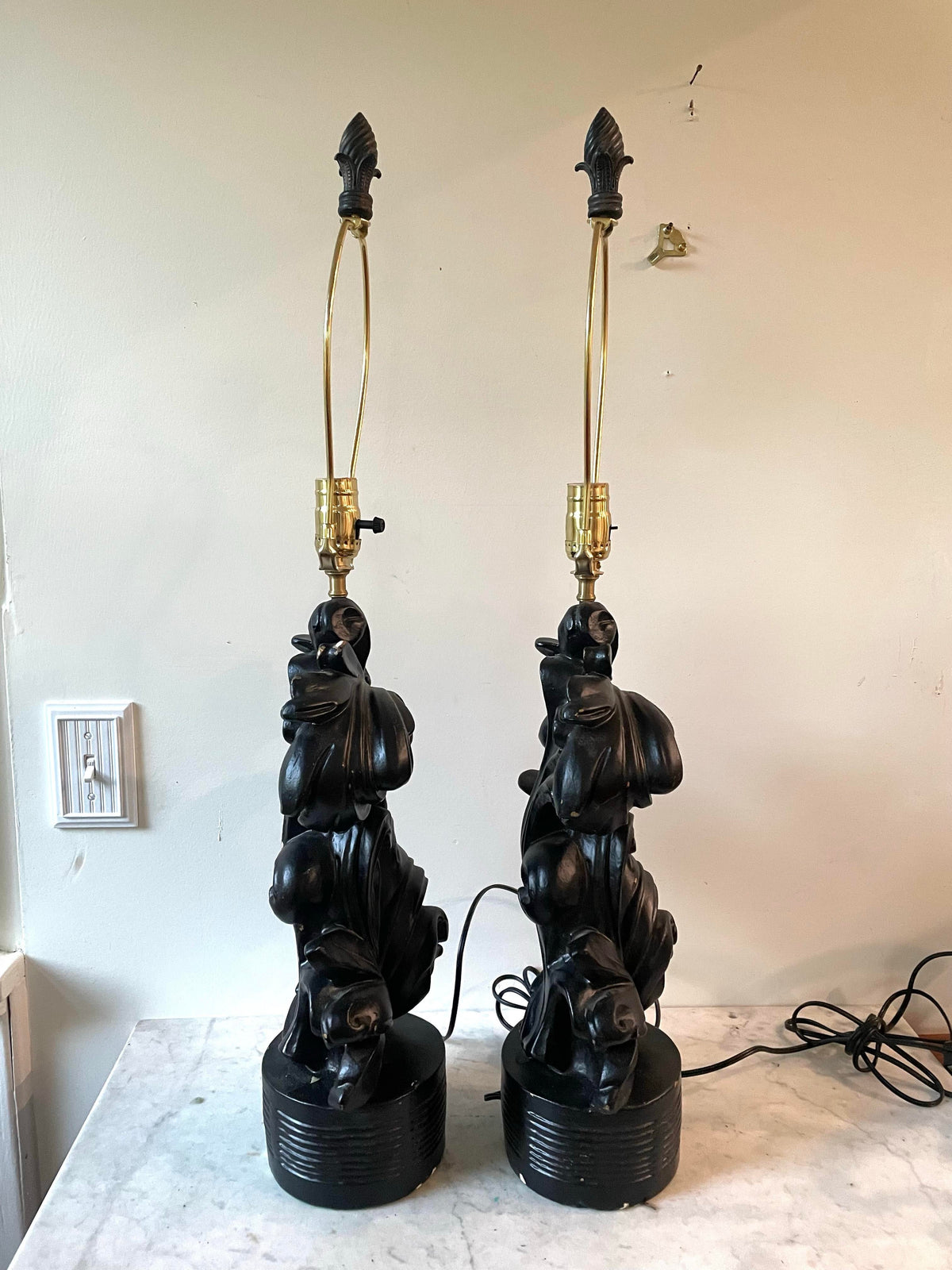 Hollywood Regency Black Painted Plaster Lamps