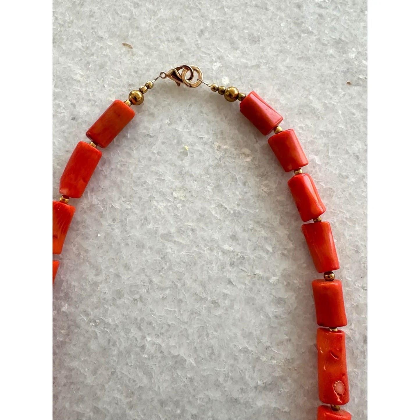 Coral Branch Necklace With Gold Tone Spacers. Spring Summer Collection by Matthew Izzo