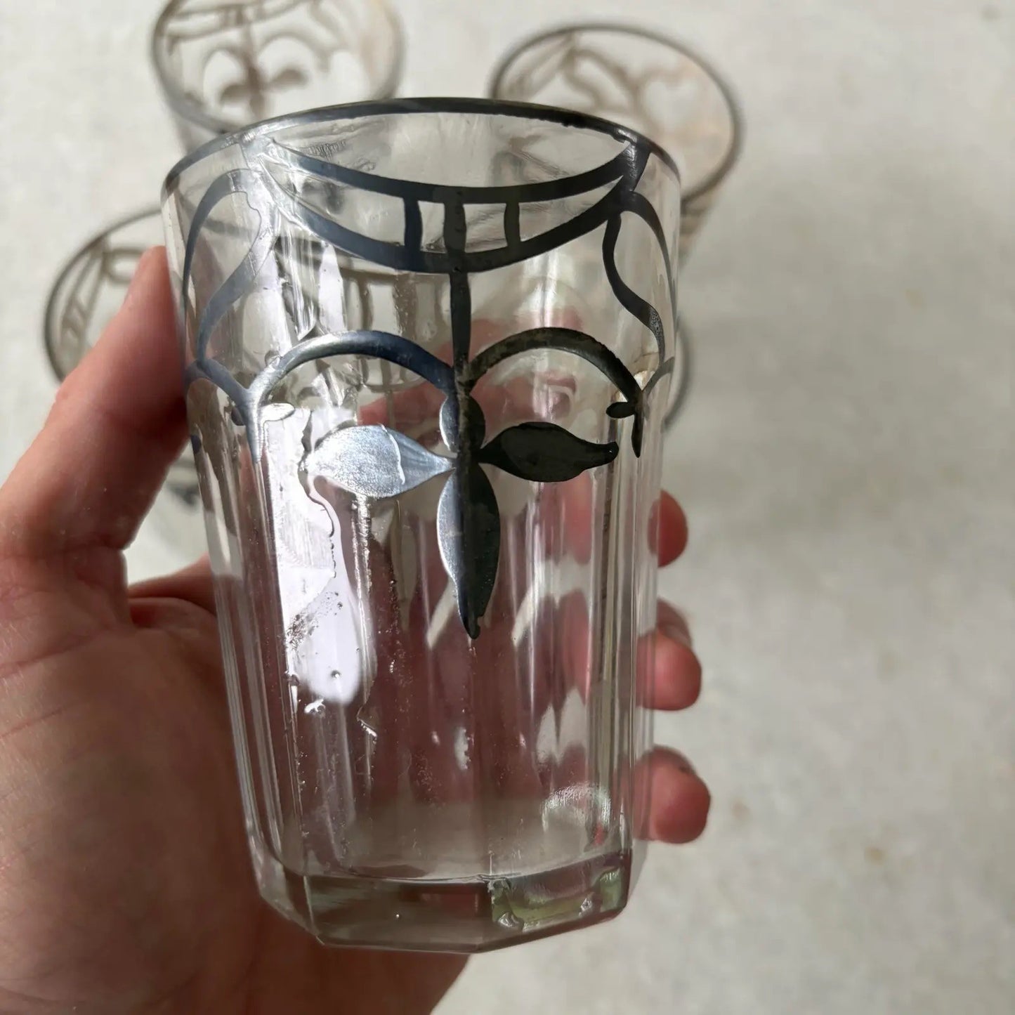Early 20th Century Sterling Silver Trim Detailed Cocktail Glasses Set of 5