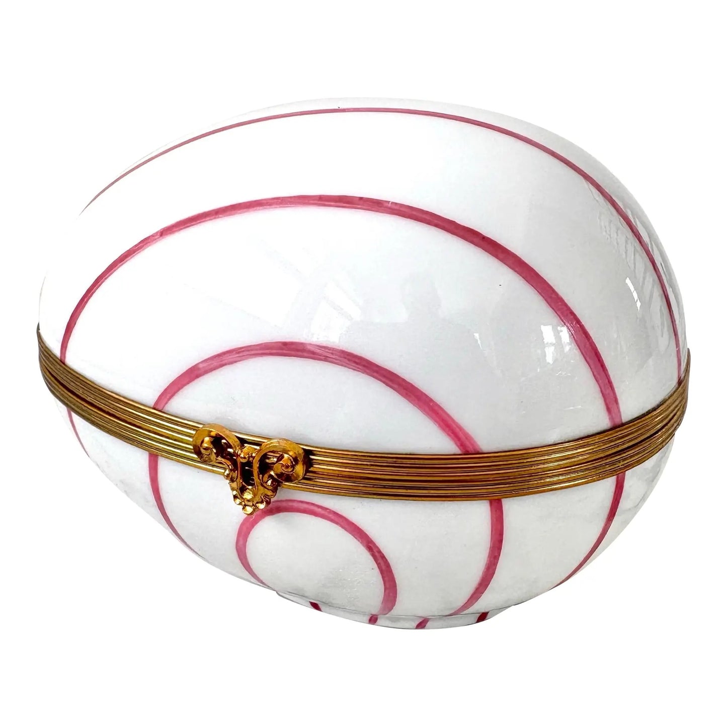 Limoges France Hand-painted Porcelain Egg Box With Brass Closure
