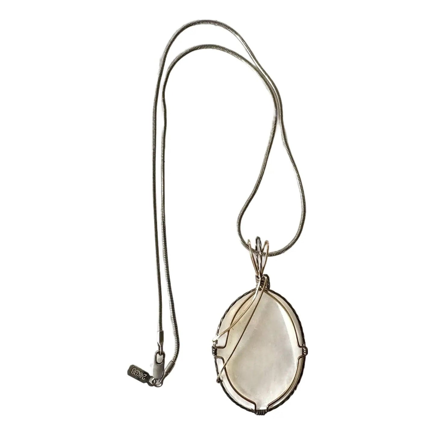 Sterling Silver and Gold Wire Over Mother of Pearl Pendant Necklace