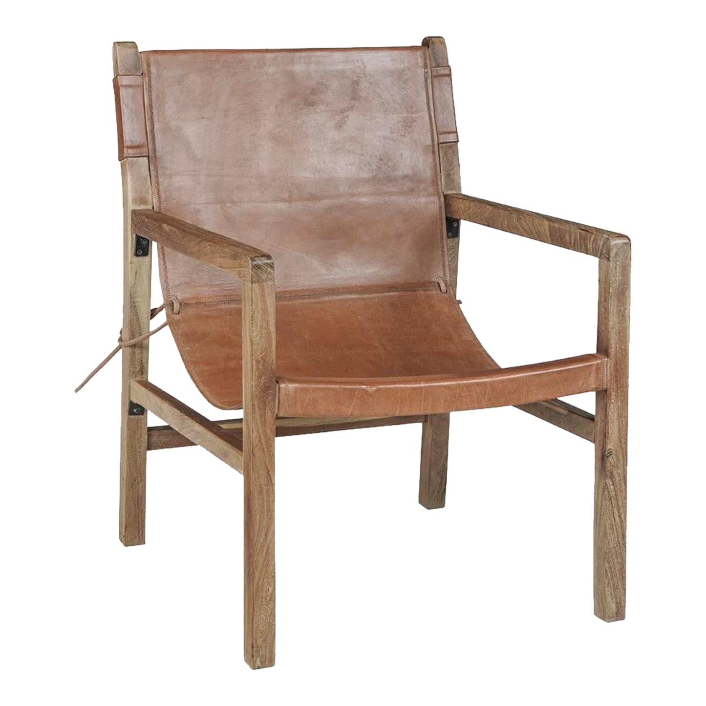 Leather and Wood Sling Chair, Matthew Izzo Home Collection