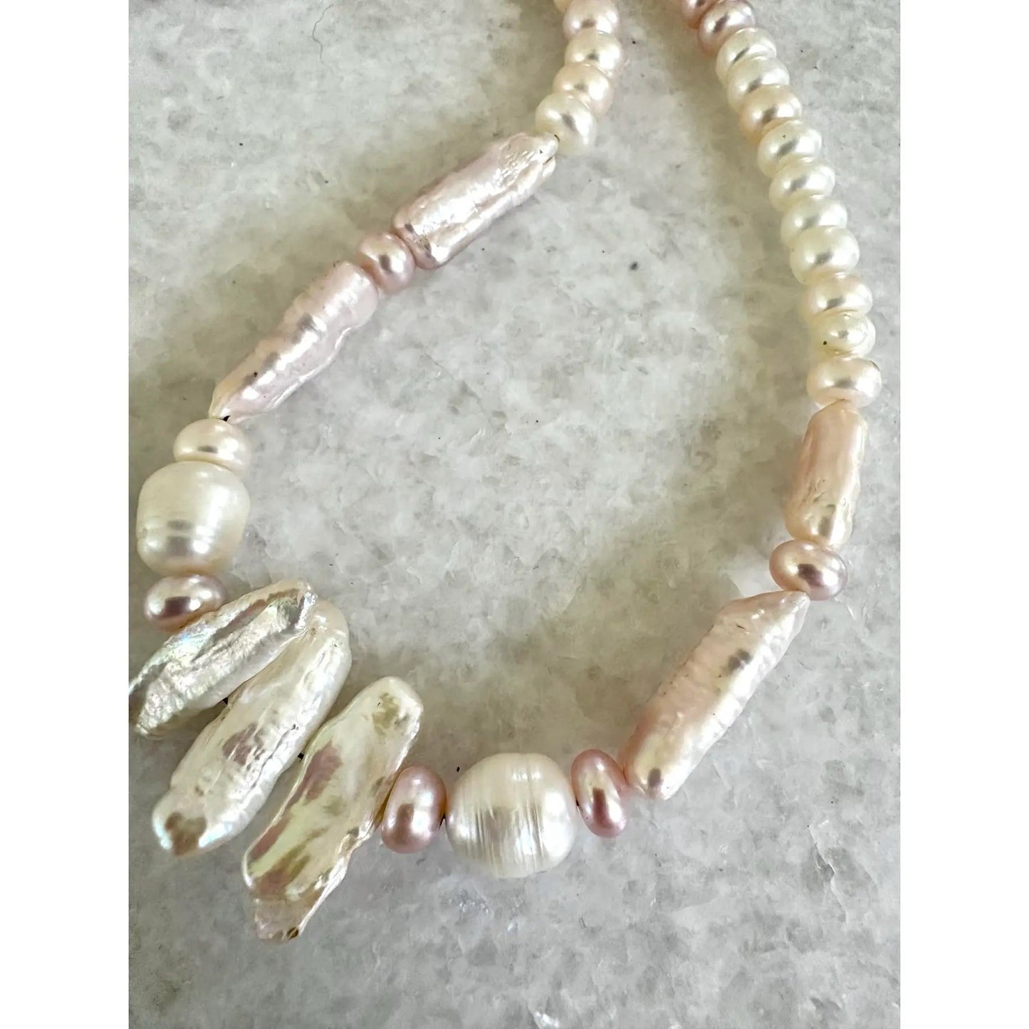 Freshwater Pearl Necklace With Silvertone Clasp and Chain Designed by Matthew Izzo