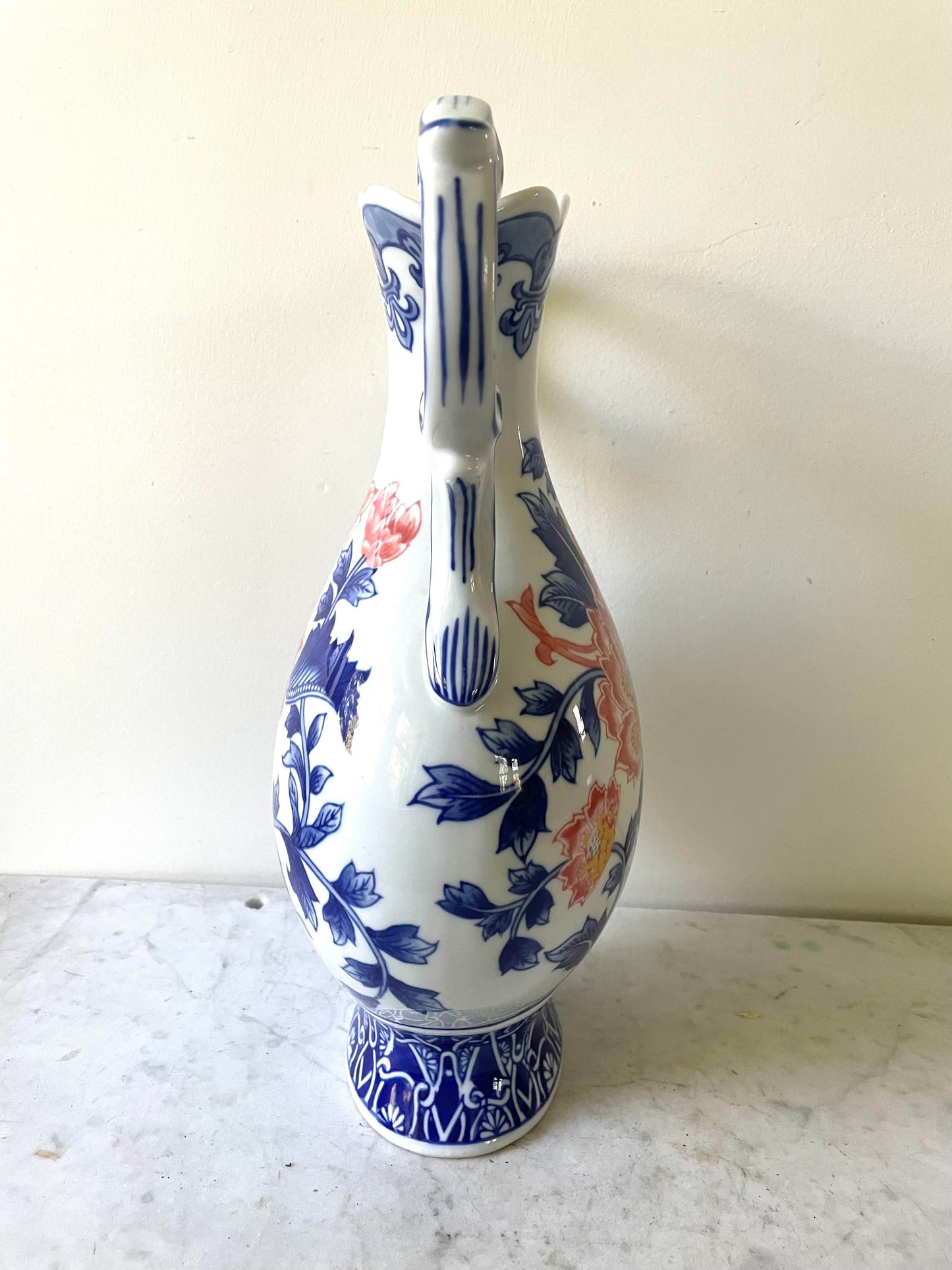 Porcelain Blue and White Chinoiserie Handle Vase