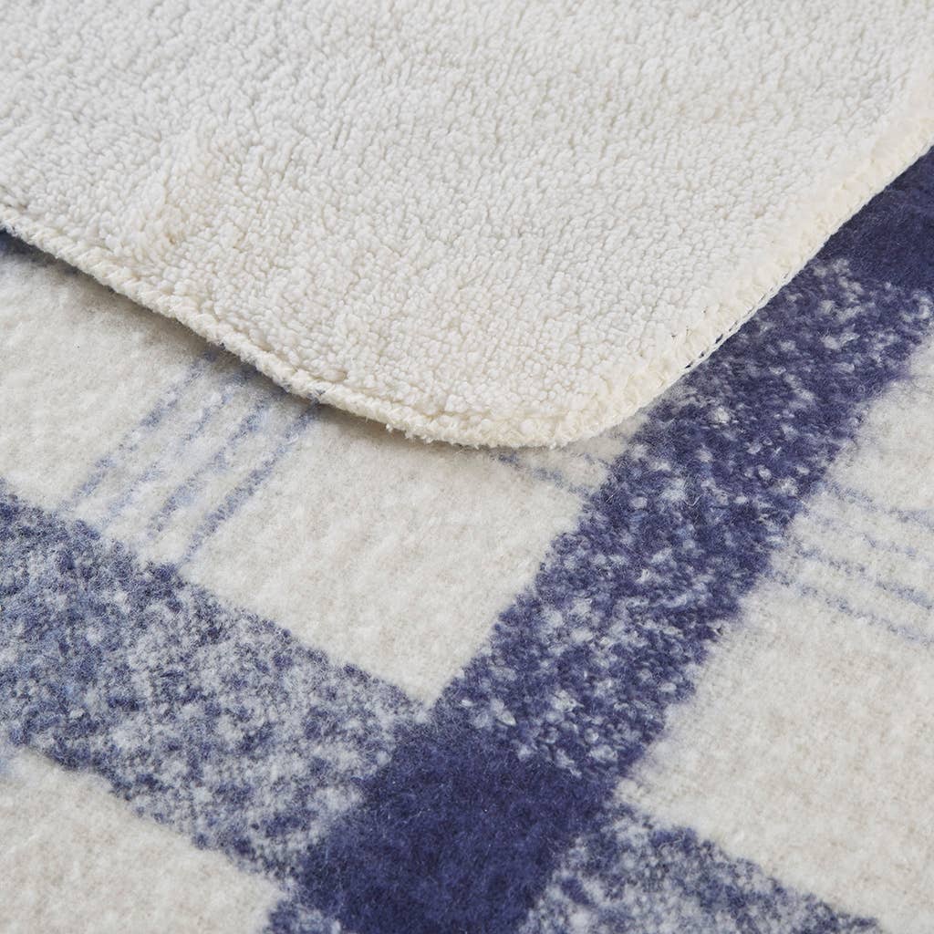 Plaid Catskills Blue Faux Mohair Sherpa Throw