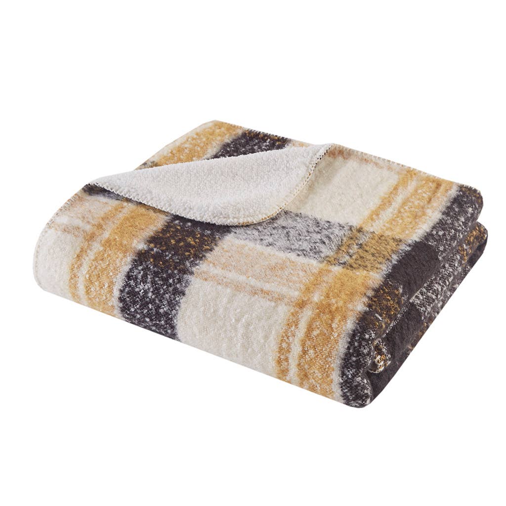 Plaid Catskills Tan Faux Mohair Sherpa Throw