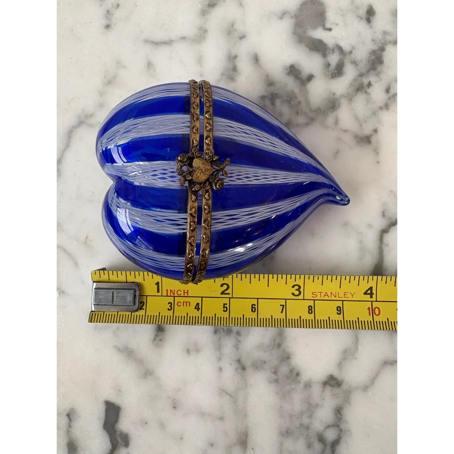 Murano Latticino Venetian Glass Heart Shaped Trinket Box