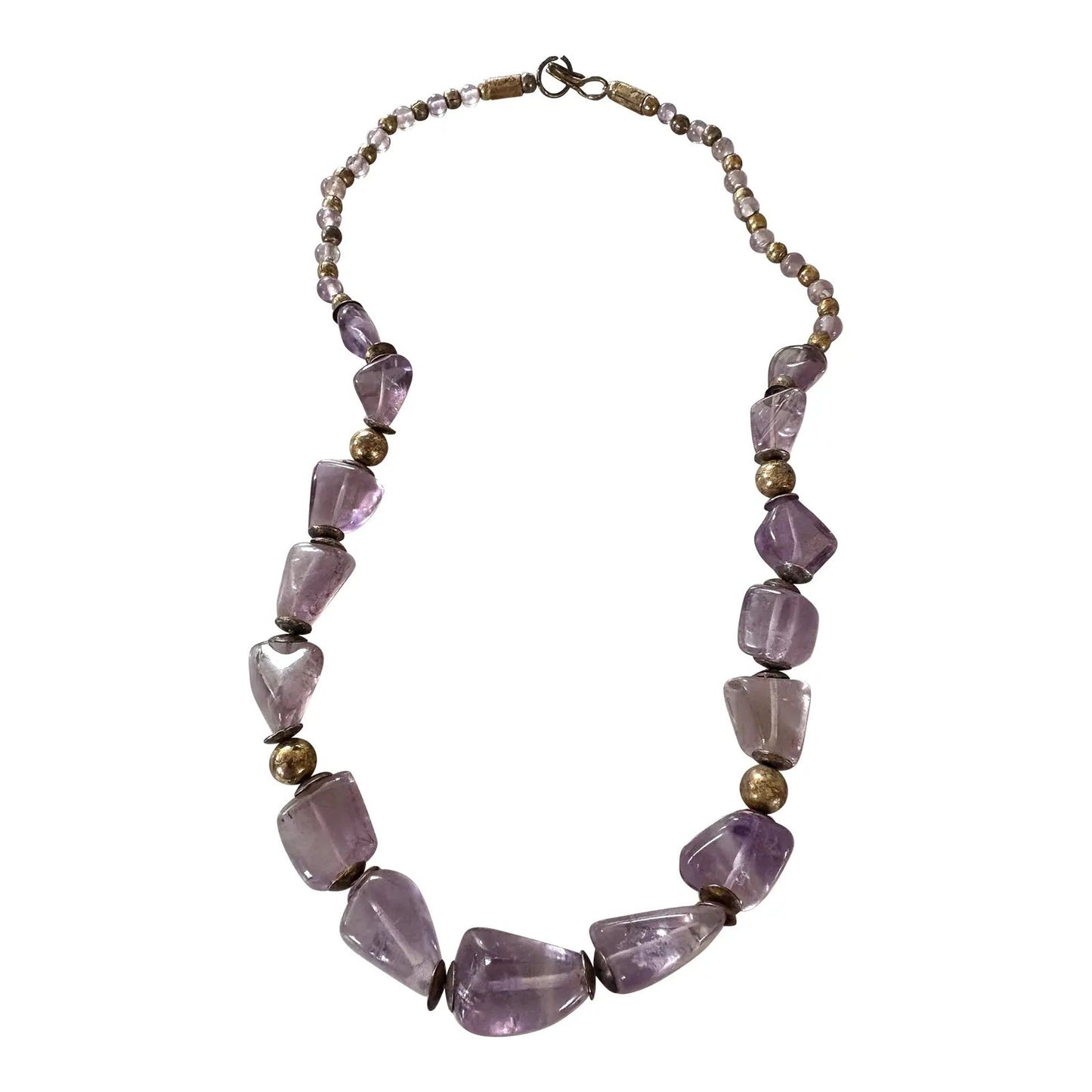 Vintage Amethyst Beaded Necklace With Gold Tone Spacers