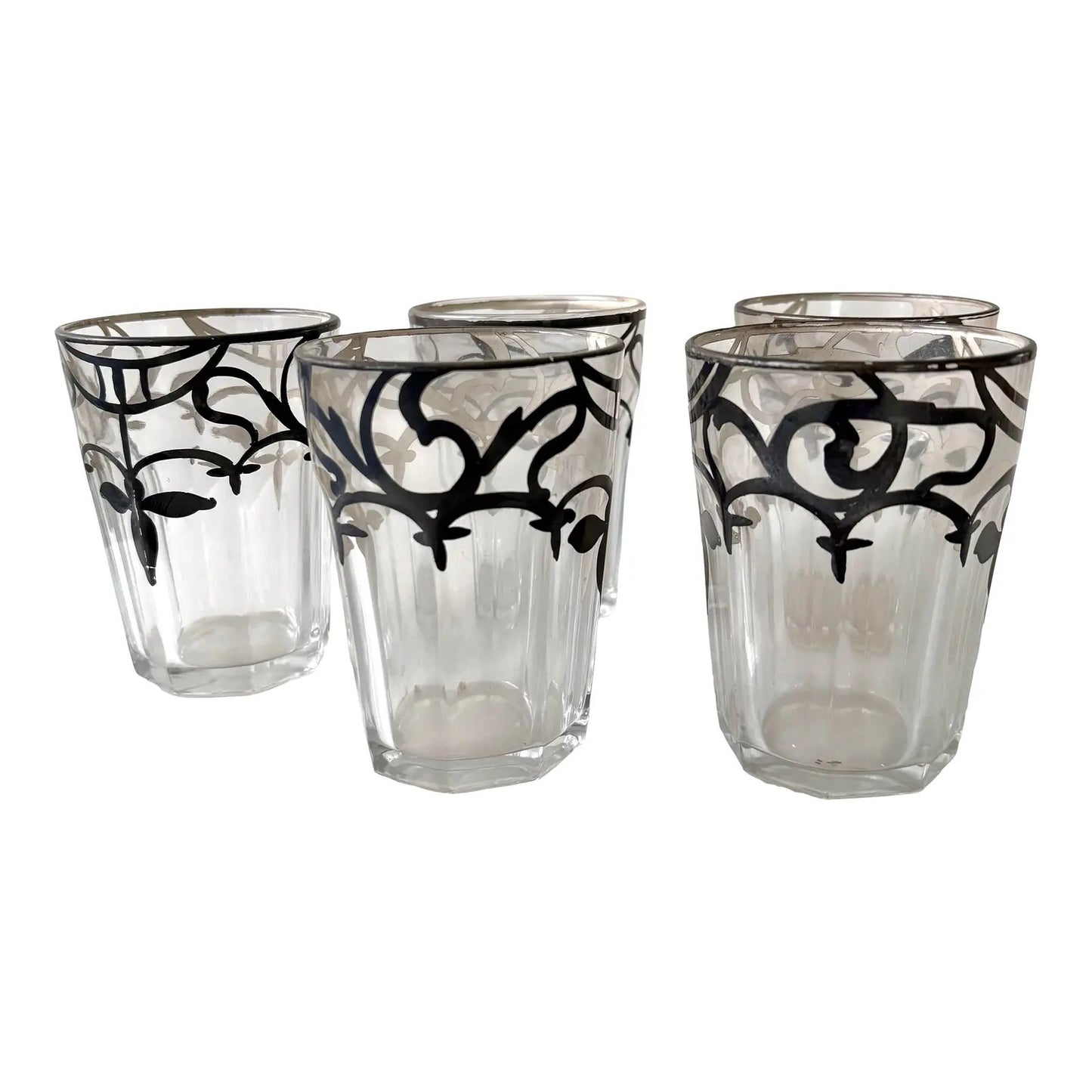 Early 20th Century Sterling Silver Trim Detailed Cocktail Glasses Set of 5