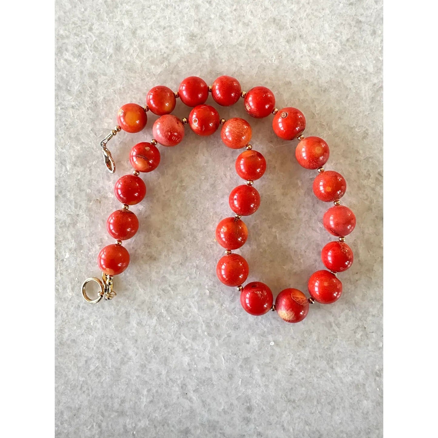 Coral Beaded Necklace With Gold Spacer Designed by Matthew Izzo