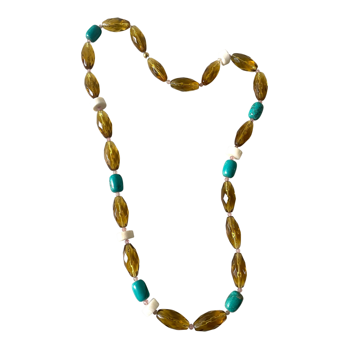 Turquoise, Amber Glass and White Coral Necklace Designed by Matthew Izzo