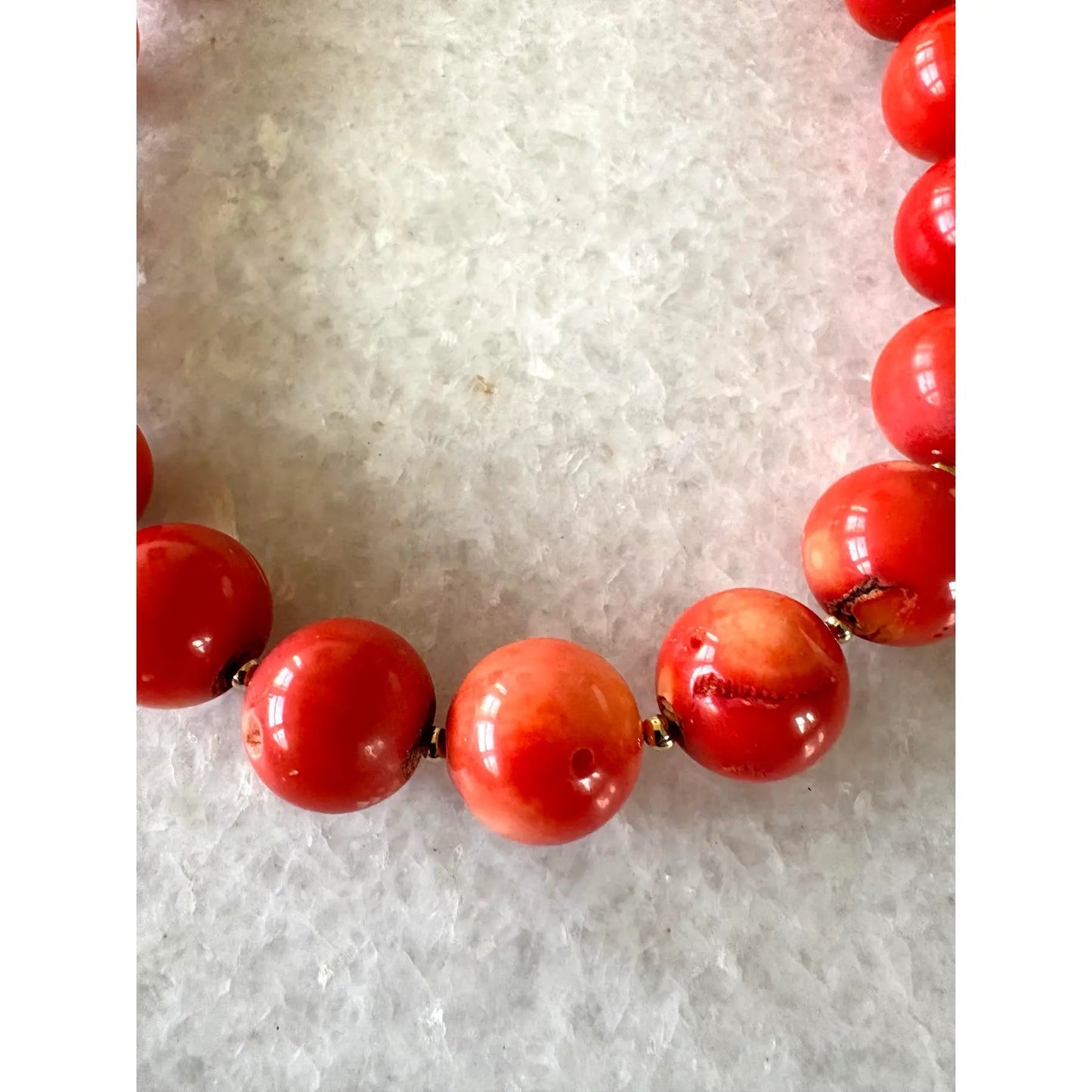 Coral Beaded Necklace With Gold Tone Spacers and Hook Clasp. 17” Designed by Matthew Izzo