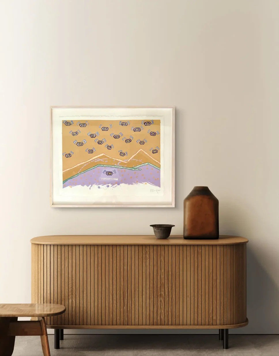 Barbara Beck 2000 Framed Abstract Watercolor Painting on Paper - Original Wood Frame