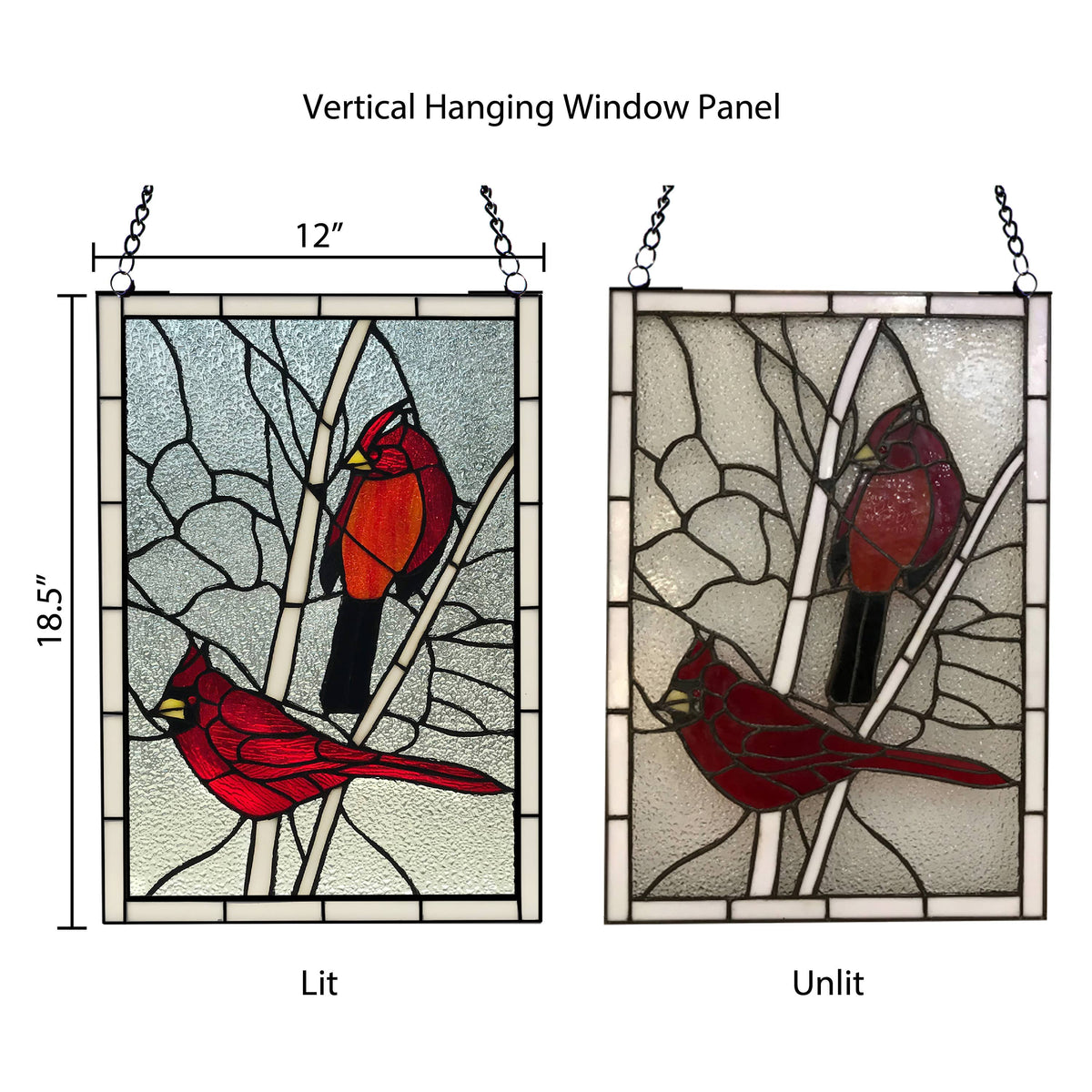 Stained Glass Annabelle Red Cardinal  Window Panel 18.5"H