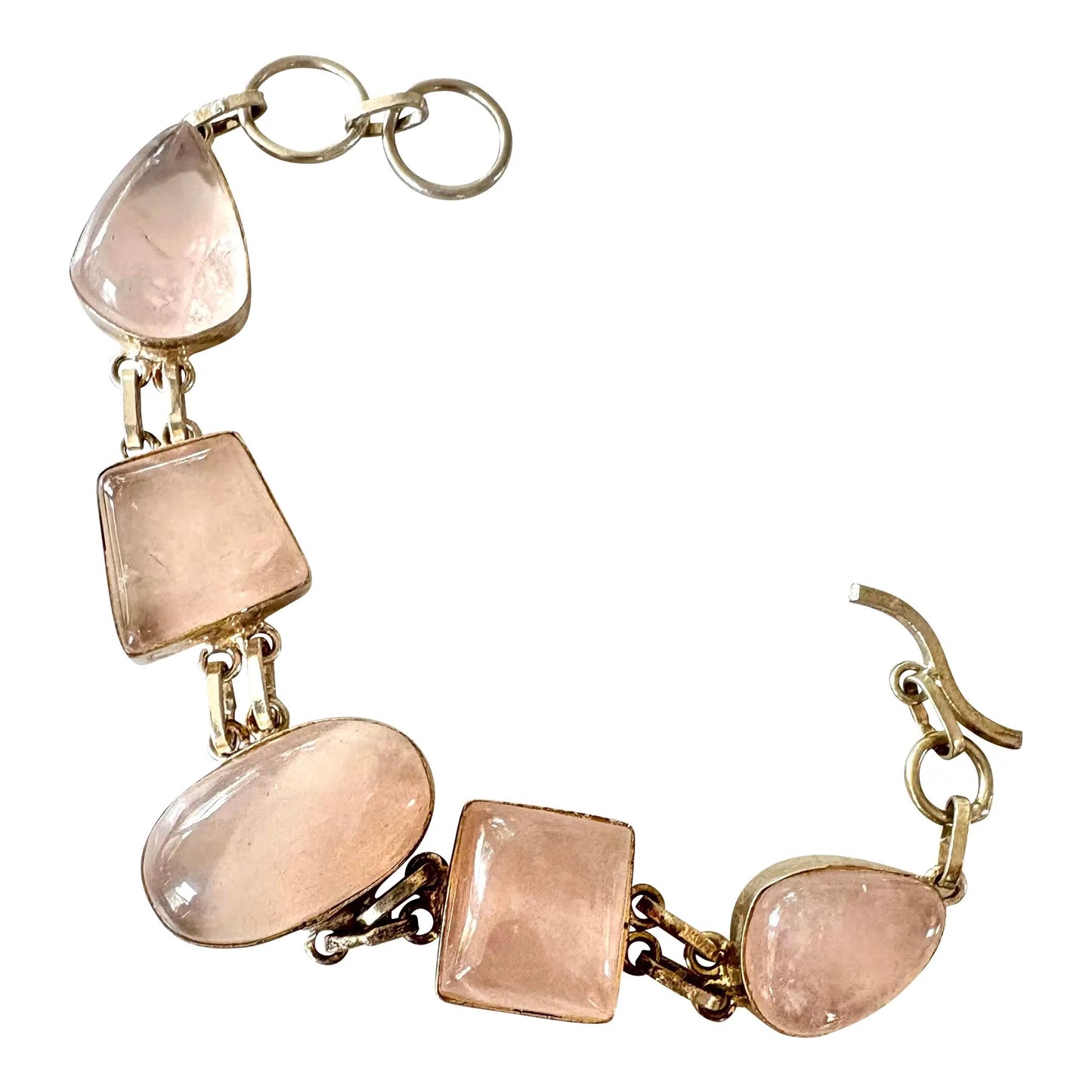 Pulsera de plata de ley y cuarzo rosa