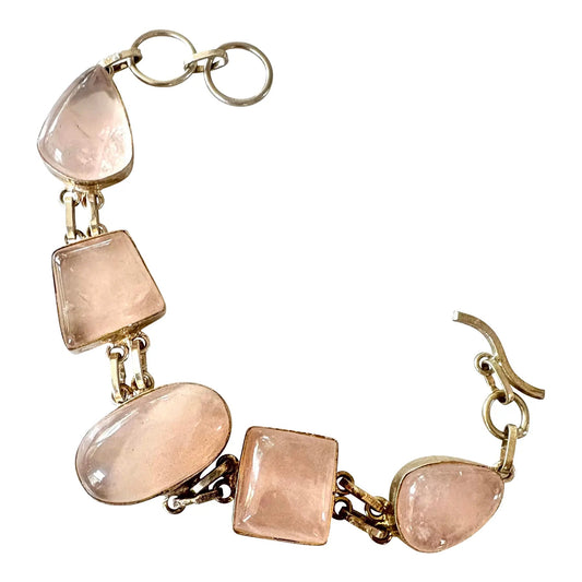 Pulsera de plata de ley y cuarzo rosa