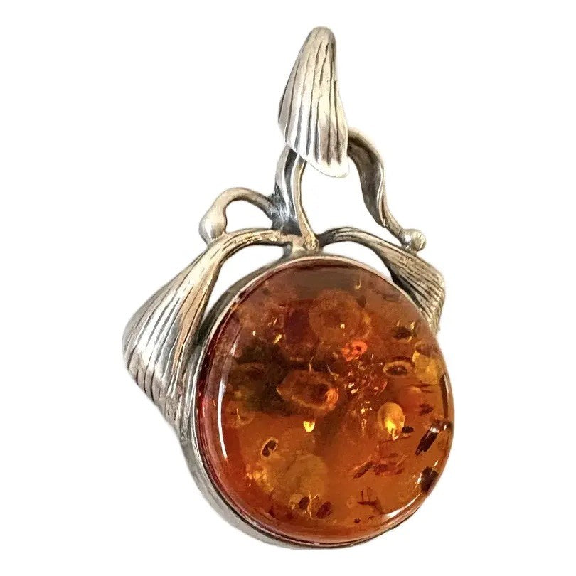 Vintage Sterling Silver and Amber Pendant Charm