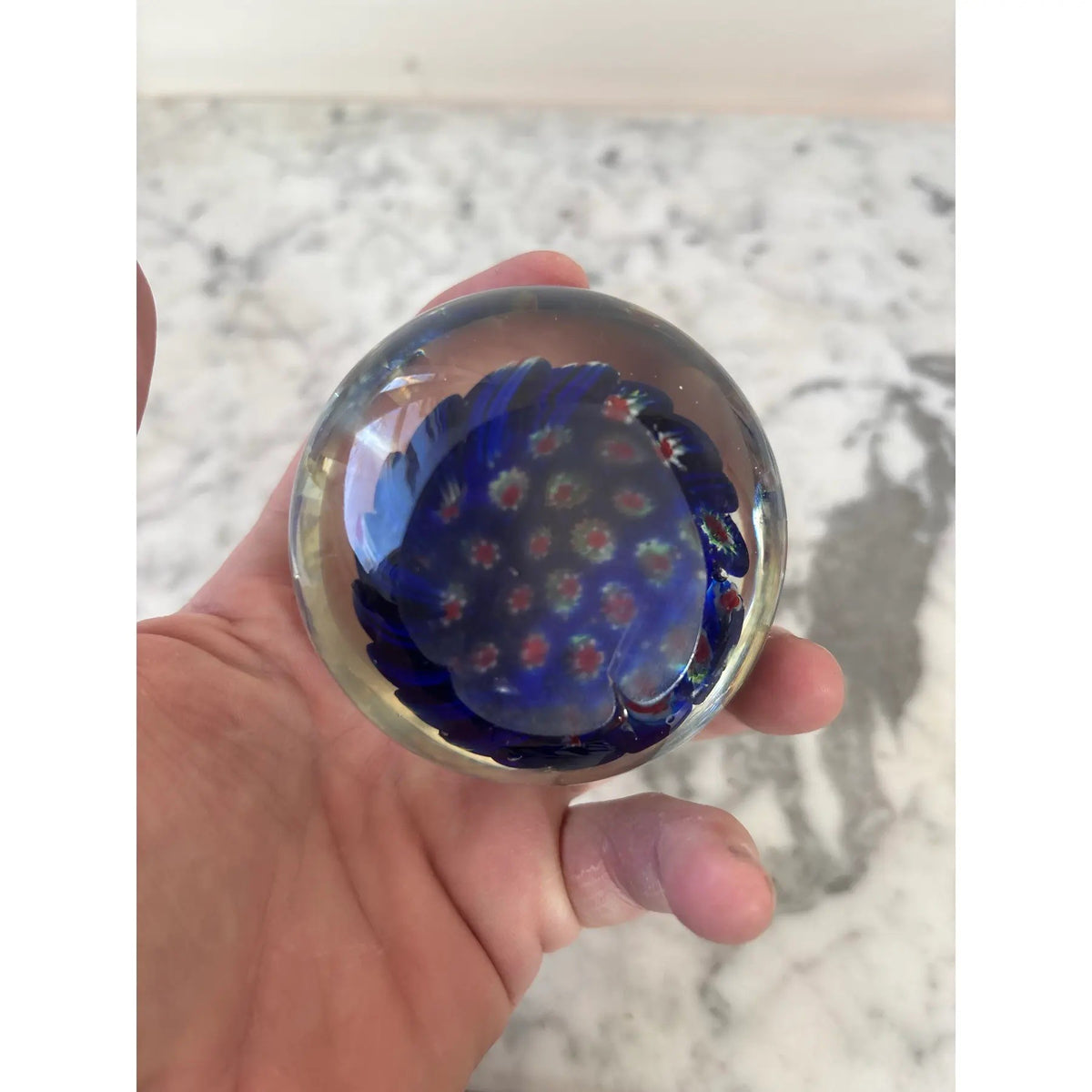 Murano Glass Millefiori Paperweight With Mini Flower Design