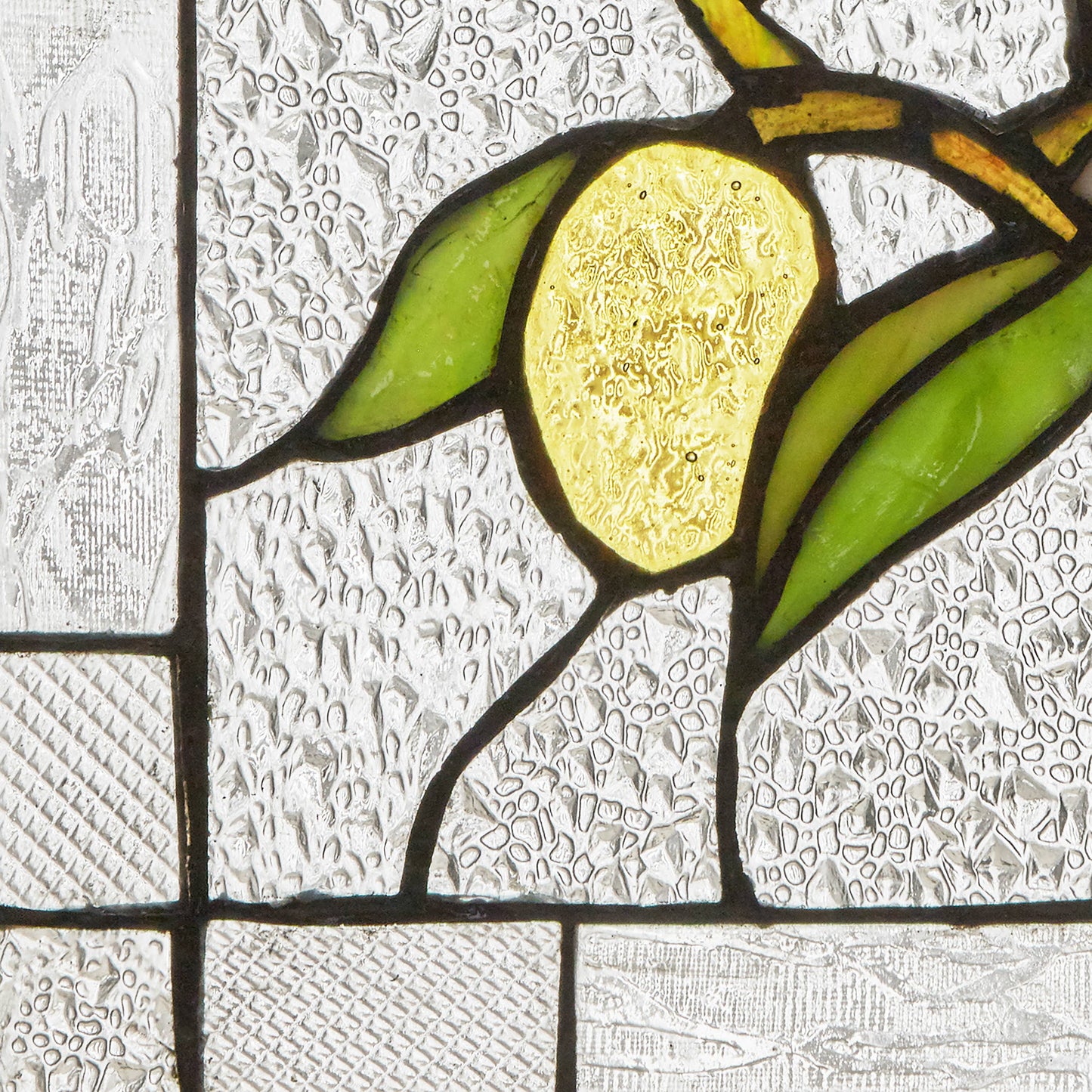 Stained Glass Birds in a Lemon Tree Window Panel 14"H