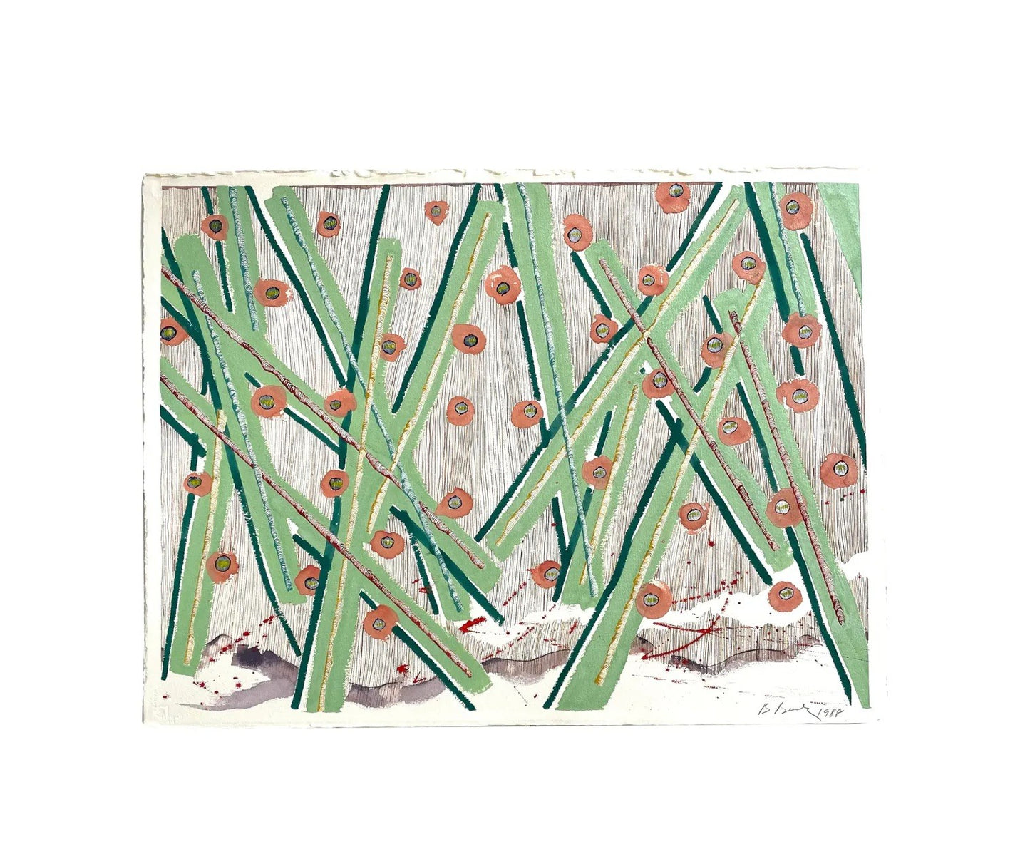 Pintura abstracta sobre papel de Barbara Beck de 1988