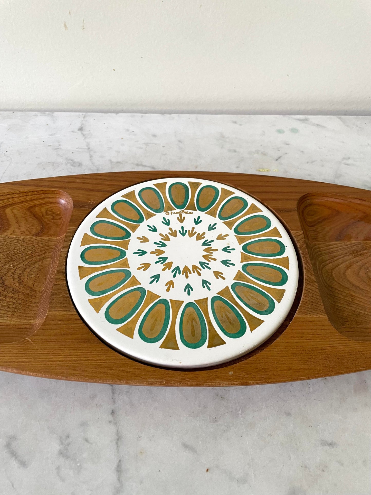 Vintage Fred Press Serving Tray With Trivet - Hand Carved Sere Wood, Japan