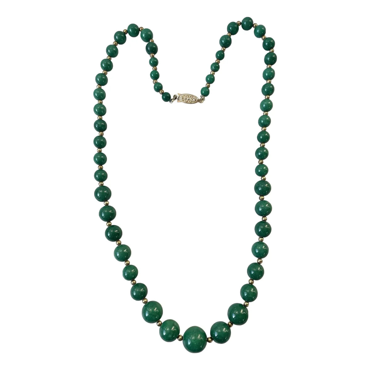 Jade Nephrite and Gold Beaded Necklace